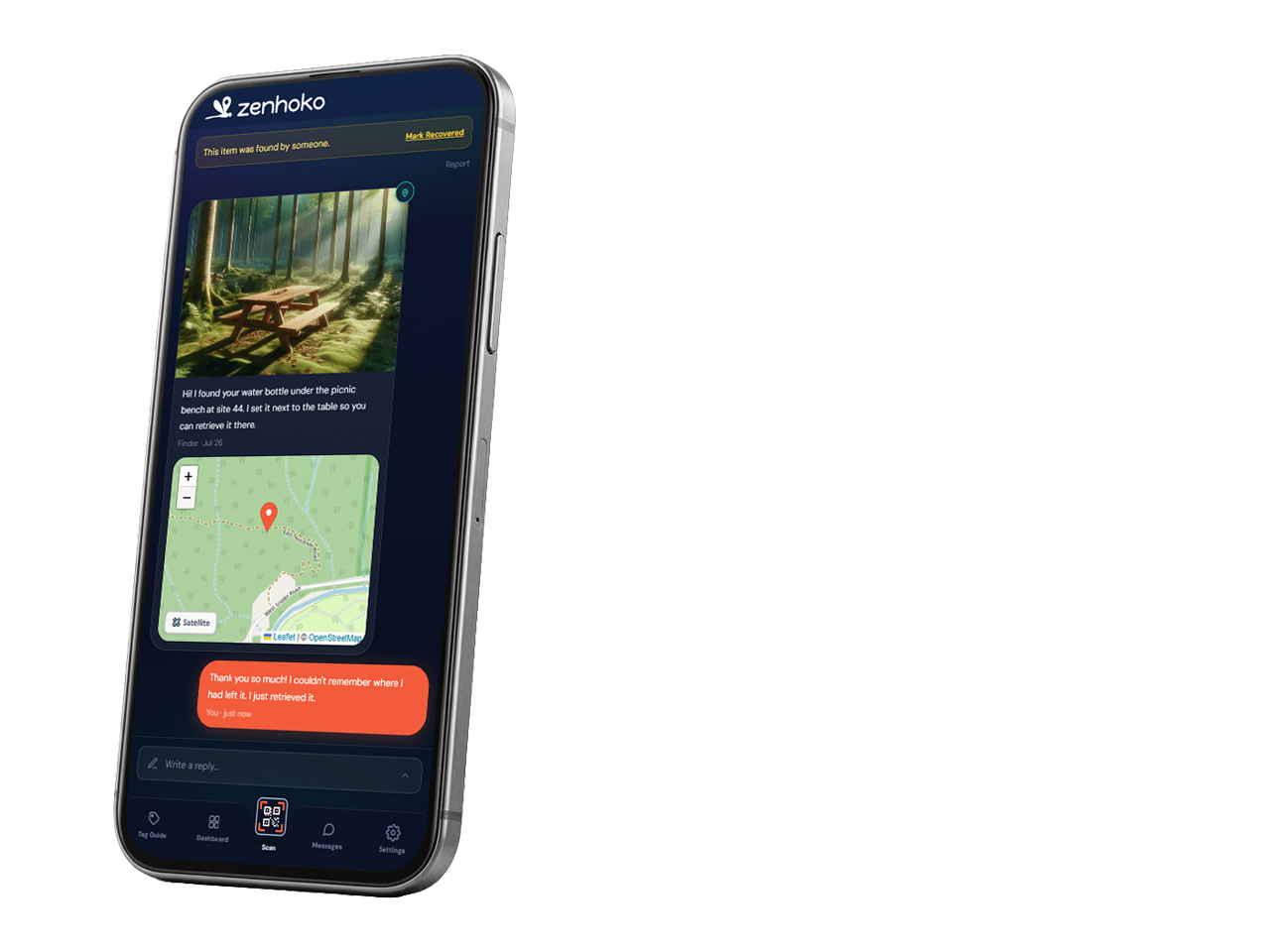 The “Someone found your item” alert on a phone, delivered by email and push notification
